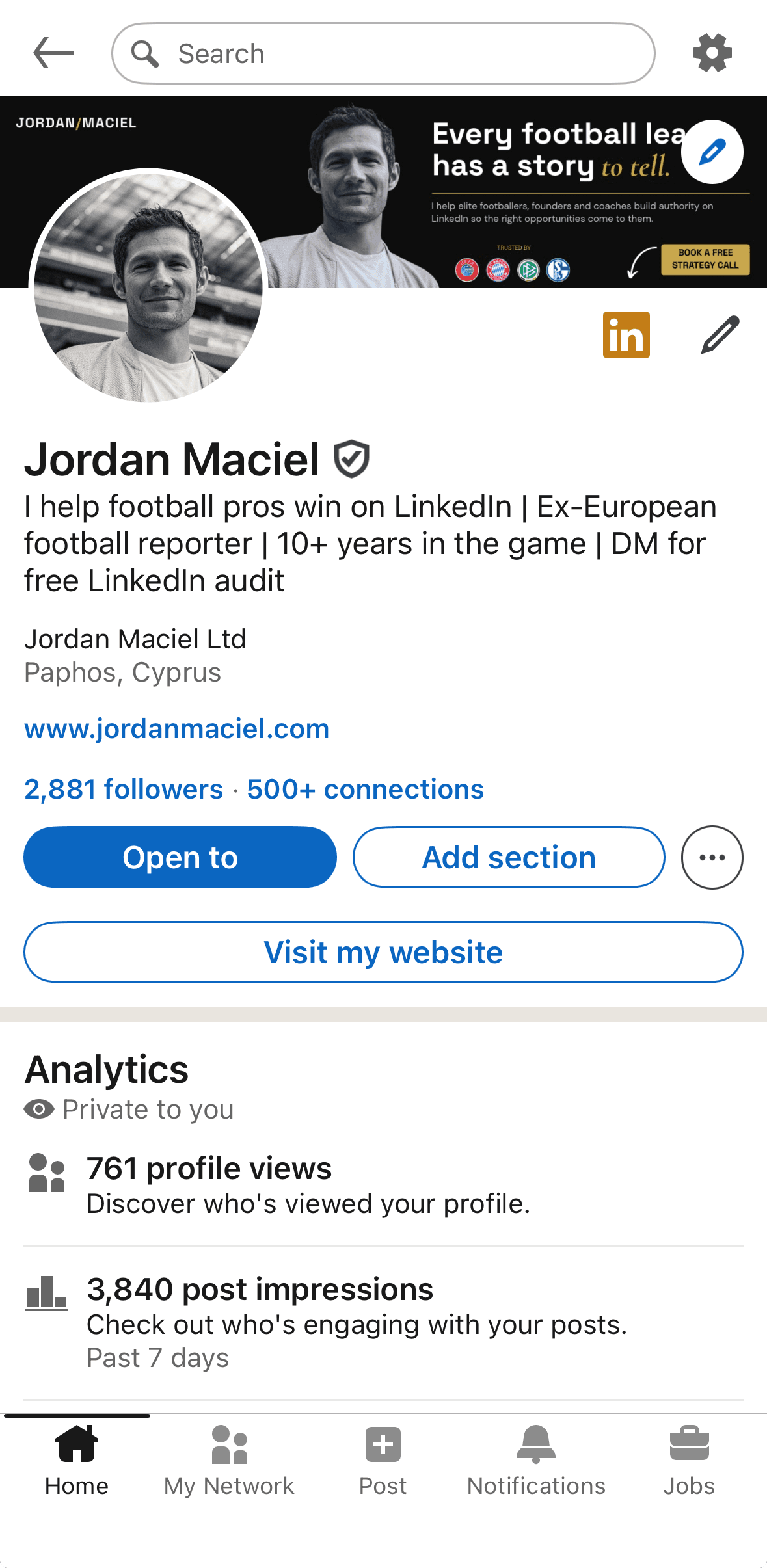 Example LinkedIn profile being audited